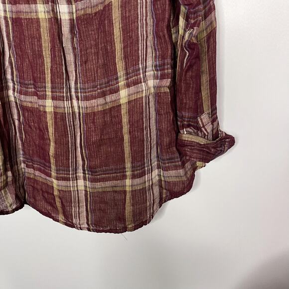 New Blu Pepper Day To Day Large L Red Plaid Split V Neck 3/4 Sleeve Blouse Top - Picture 7 of 11